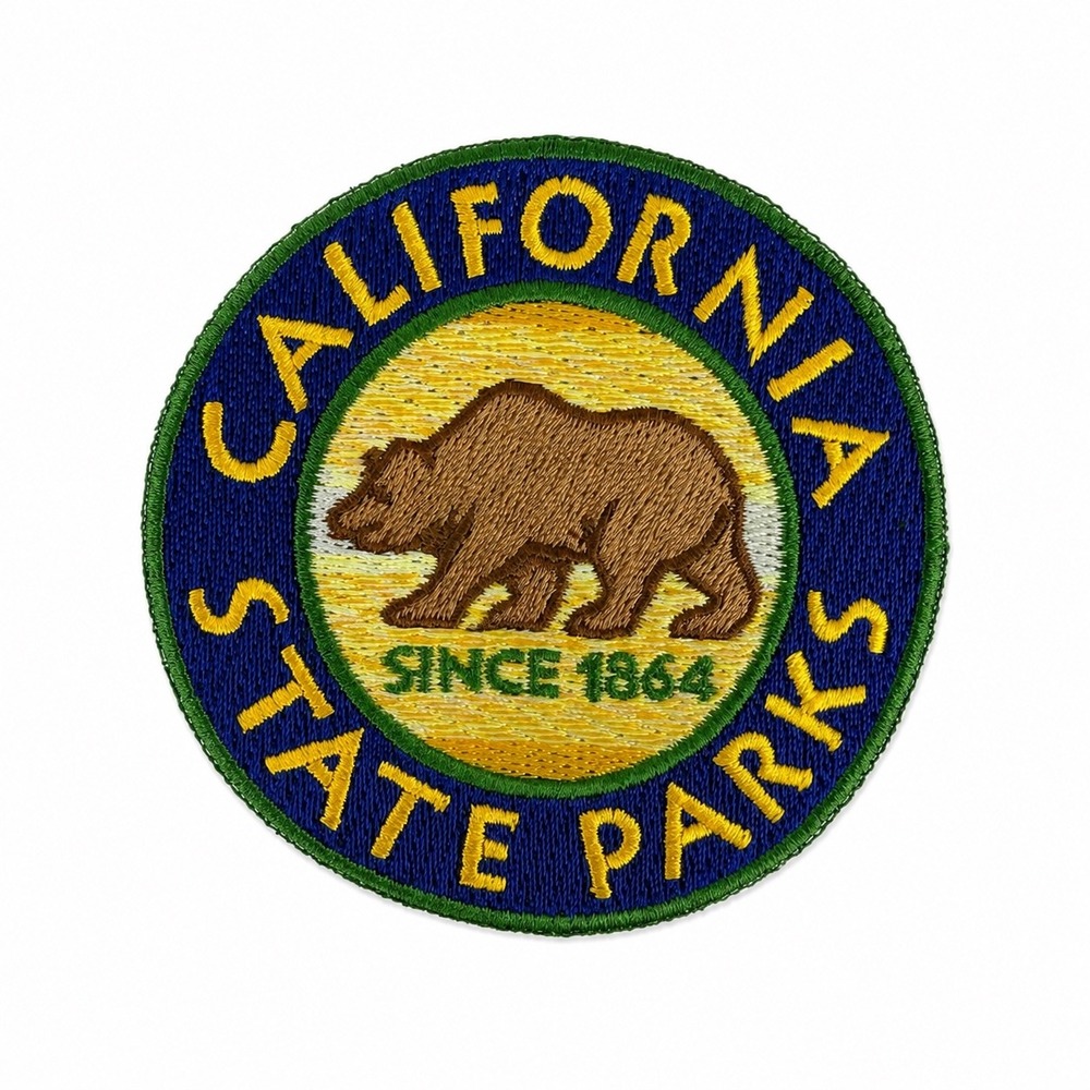 California State Parks Grizzly Bear Embroidered Patch Souvenir Blue Yellow Green